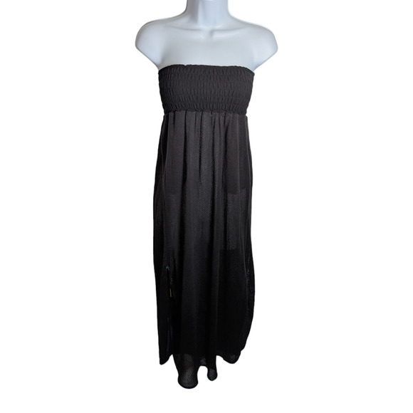 Loewe Paula’s Ibiza Black Sheer Mesh Strapless Smocked Dress or Skirt M - Picture 2 of 15